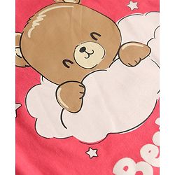 Babyhug 100% Cotton Knit Half Sleeves T-Shirt & Shorts Night Suit with Bear Print - Dark Pink