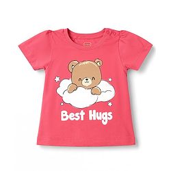 Babyhug 100% Cotton Knit Half Sleeves T-Shirt & Shorts Night Suit with Bear Print - Dark Pink