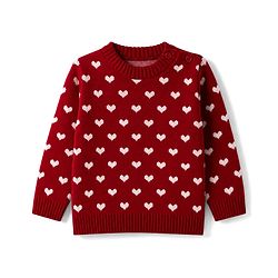 Babyhug Knit Full Sleeves Sweater Set with Heart Design - Maroon