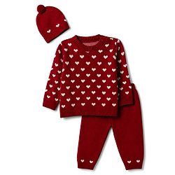Babyhug Knit Full Sleeves Sweater Set with Heart Design - Maroon