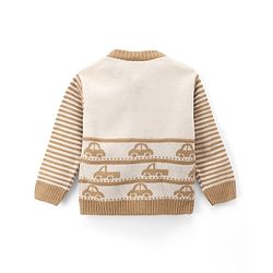 Babyhug Knit Full Sleeves Sweater Set with Vehicle Design - Beige