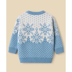 Babyhug Knit Full Sleeves Snow Flakes Printed Sweater Set With Cap - Light Blue