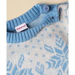 Babyhug Knit Full Sleeves Snow Flakes Printed Sweater Set With Cap - Light Blue