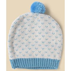 Babyhug Knit Full Sleeves Snow Flakes Printed Sweater Set With Cap - Light Blue