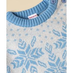 Babyhug Knit Full Sleeves Snow Flakes Printed Sweater Set With Cap - Light Blue