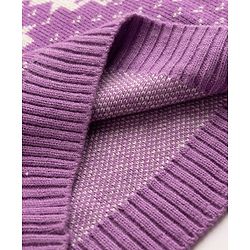 Babyhug Knit Full Sleeves Floral Design Sweater Set with Cap - Purple