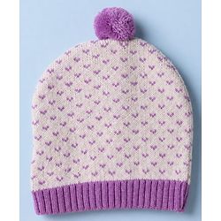 Babyhug Knit Full Sleeves Floral Design Sweater Set with Cap - Purple