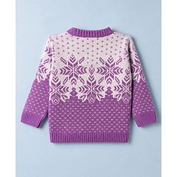 Babyhug Knit Full Sleeves Floral Design Sweater Set with Cap - Purple
