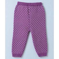 Babyhug Knit Full Sleeves Floral Design Sweater Set with Cap - Purple