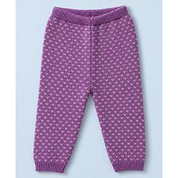 Babyhug Knit Full Sleeves Floral Design Sweater Set with Cap - Purple