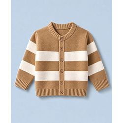 Babyhug Knit Full Sleeves Striped Sweater Set - Beige