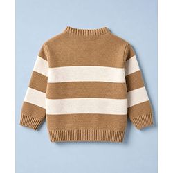 Babyhug Knit Full Sleeves Striped Sweater Set - Beige