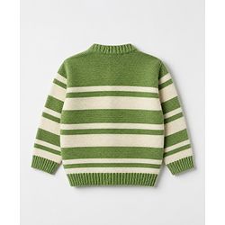 Babyhug Knit Sweater Set Full Sleeves Front Open with Stripes in Green