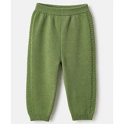 Babyhug Knit Sweater Set Full Sleeves Front Open with Stripes in Green
