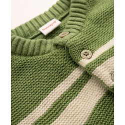 Babyhug Knit Sweater Set Full Sleeves Front Open with Stripes in Green