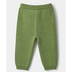 Babyhug Knit Sweater Set Full Sleeves Front Open with Stripes in Green