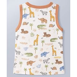 Babyhug 100% Cotton Single Jersey Knit Sleeveless Antibacterial Striped Sando With Animal Print Pack of 3 - Orange, Light Blue & White