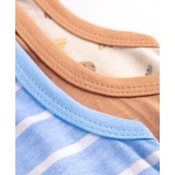 Babyhug 100% Cotton Single Jersey Knit Sleeveless Antibacterial Striped Sando With Animal Print Pack of 3 - Orange, Light Blue & White