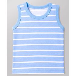 Babyhug 100% Cotton Single Jersey Knit Sleeveless Antibacterial Striped Sando With Animal Print Pack of 3 - Orange, Light Blue & White