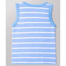 Babyhug 100% Cotton Single Jersey Knit Sleeveless Antibacterial Striped Sando With Animal Print Pack of 3 - Orange, Light Blue & White