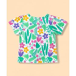 Babyhug 100% Cotton Knit Half Sleeves T-Shirt & Capri Night Suit Floral Print - Green