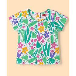 Babyhug 100% Cotton Knit Half Sleeves T-Shirt & Capri Night Suit Floral Print - Green