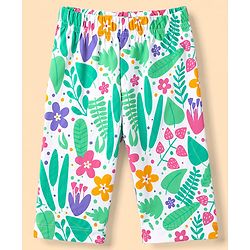 Babyhug 100% Cotton Knit Half Sleeves T-Shirt & Capri Night Suit Floral Print - Green