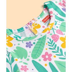 Babyhug 100% Cotton Knit Half Sleeves T-Shirt & Capri Night Suit Floral Print - Green