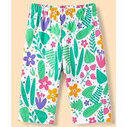 Babyhug 100% Cotton Knit Half Sleeves T-Shirt & Capri Night Suit Floral Print - Green