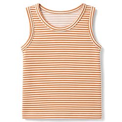 Babyhug 100% Cotton Single Jersey Knit Sleeveless Antibacterial Striped Sando With Teddy Print Pack of 3 - OffWhite, Orange & Rust Orange