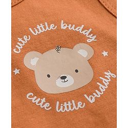 Babyhug 100% Cotton Single Jersey Knit Sleeveless Antibacterial Striped Sando With Teddy Print Pack of 3 - OffWhite, Orange & Rust Orange