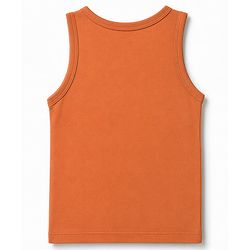 Babyhug 100% Cotton Single Jersey Knit Sleeveless Antibacterial Striped Sando With Teddy Print Pack of 3 - OffWhite, Orange & Rust Orange