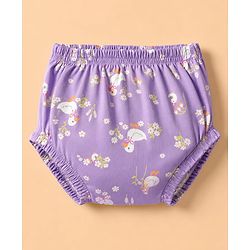 Babyhug 100% Cotton Knit Half Sleeves Floral Printed Frock With Bloomer - Lavender