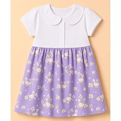 Babyhug 100% Cotton Knit Half Sleeves Floral Printed Frock With Bloomer - Lavender