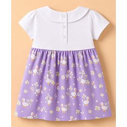 Babyhug 100% Cotton Knit Half Sleeves Floral Printed Frock With Bloomer - Lavender
