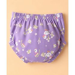 Babyhug 100% Cotton Knit Half Sleeves Floral Printed Frock With Bloomer - Lavender