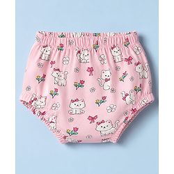 Babyhug 100% Cotton Single Jersey Knit Sleeveless Cat Printed Frock with Bloomer - Pink