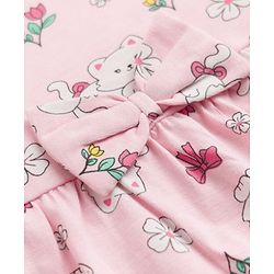 Babyhug 100% Cotton Single Jersey Knit Sleeveless Cat Printed Frock with Bloomer - Pink