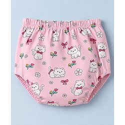 Babyhug 100% Cotton Single Jersey Knit Sleeveless Cat Printed Frock with Bloomer - Pink
