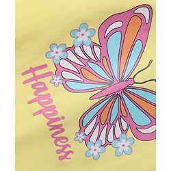 Babyhug 100% Cotton Knit Half Sleeves T-Shirt & Capri Night Suit With Butterfly & Floral Print - Yellow / Pink