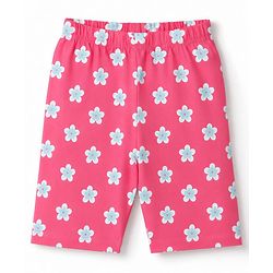 Babyhug 100% Cotton Knit Half Sleeves T-Shirt & Capri Night Suit With Butterfly & Floral Print - Yellow / Pink