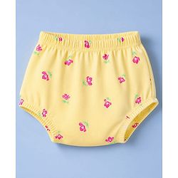 Babyhug 100% Cotton Single Jersey Knit Half Sleeves Floral Printed Frock With Bloomer With Bow Applique - Yellow