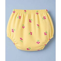 Babyhug 100% Cotton Single Jersey Knit Half Sleeves Floral Printed Frock With Bloomer With Bow Applique - Yellow
