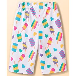 Babyhug 100% Cotton Knit Half Sleeves Hearts & Popsicles Printed Co-Ords T-Shirt & Capri Night Suit - White