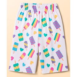 Babyhug 100% Cotton Knit Half Sleeves Hearts & Popsicles Printed Co-Ords T-Shirt & Capri Night Suit - White