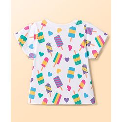 Babyhug 100% Cotton Knit Half Sleeves Hearts & Popsicles Printed Co-Ords T-Shirt & Capri Night Suit - White