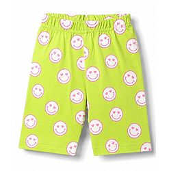 Babyhug 100% Cotton Knit Half Sleeves T-Shirt & Capri Night Suit with Smile Print - Lime