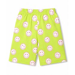 Babyhug 100% Cotton Knit Half Sleeves T-Shirt & Capri Night Suit with Smile Print - Lime