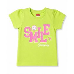 Babyhug 100% Cotton Knit Half Sleeves T-Shirt & Capri Night Suit with Smile Print - Lime
