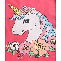 Babyhug 100% Cotton Knit Half Sleeves T-Shirt & Capri Night Suit Unicorn Print - Pink